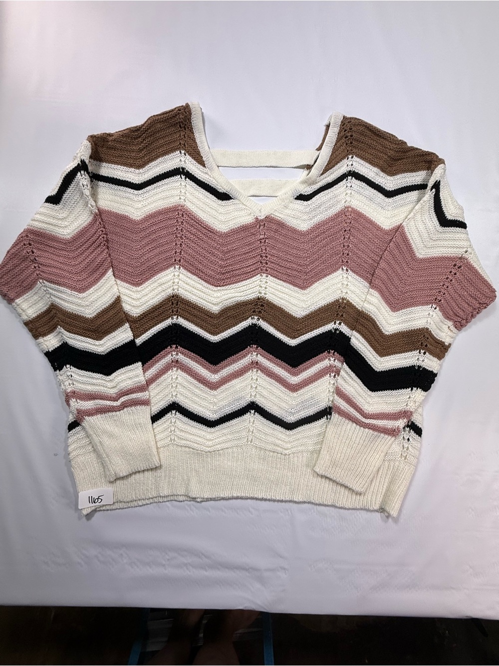 Y2K Cream Mauve Chevron Cutout Knit 100% Acrylic Love Change Italy Boho 2X
